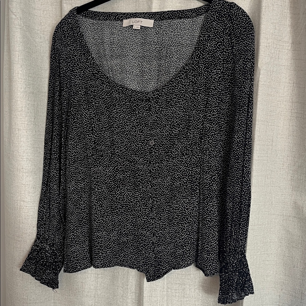 LOFT Black and White Patterned Blouse